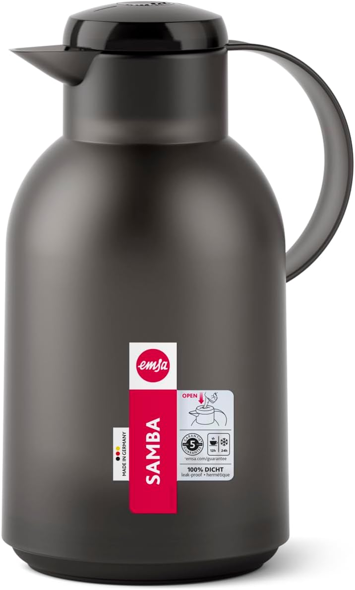 Emsa N40119 Samba Isolierkanne |1,5 Liter | Quick Press Verschluss | 12h heiss und 24h kalt | Transl