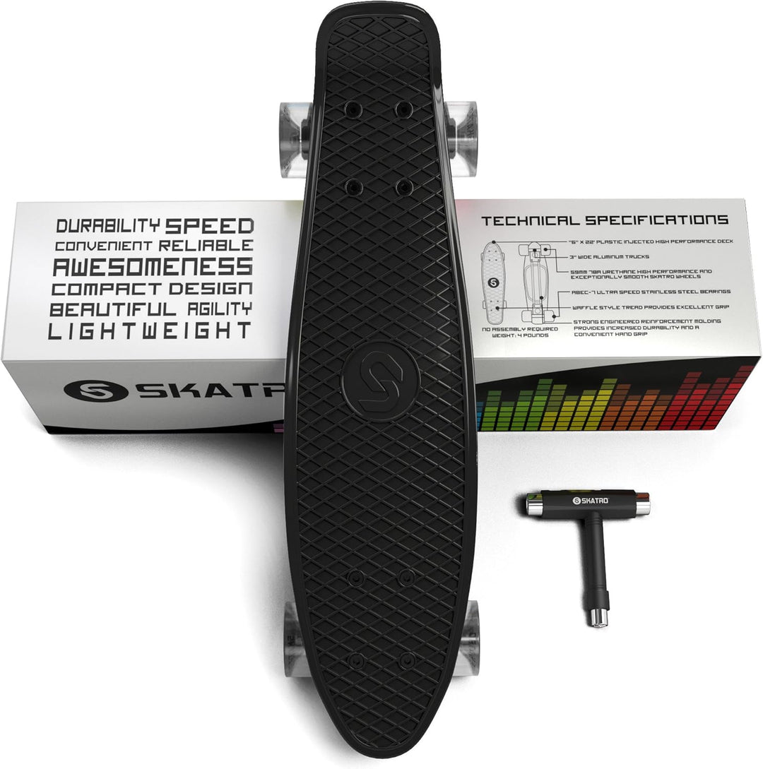 Skatro - Mini-Cruiser-Skateboard. 22 Zoll Kunststoff-Board im Retro-Stil, komplett mit Midnight Mist
