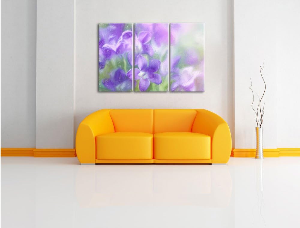 Pixxprint Lilane Lavendelblumen als Leinwandbild/Grösse: 3 Teilig (120x80) / Wandbild/Kunstdruck/fer
