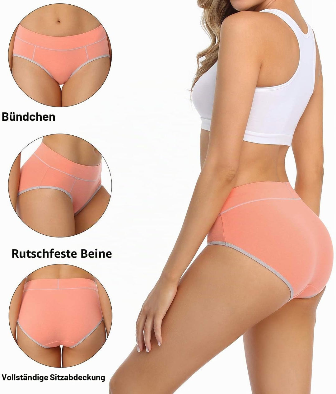 wirarpa Unterhosen Damen Midi Taille Slip Baumwolle Bequeme Unterwäsche 5er Pack S Rot/Orange/Grün/R