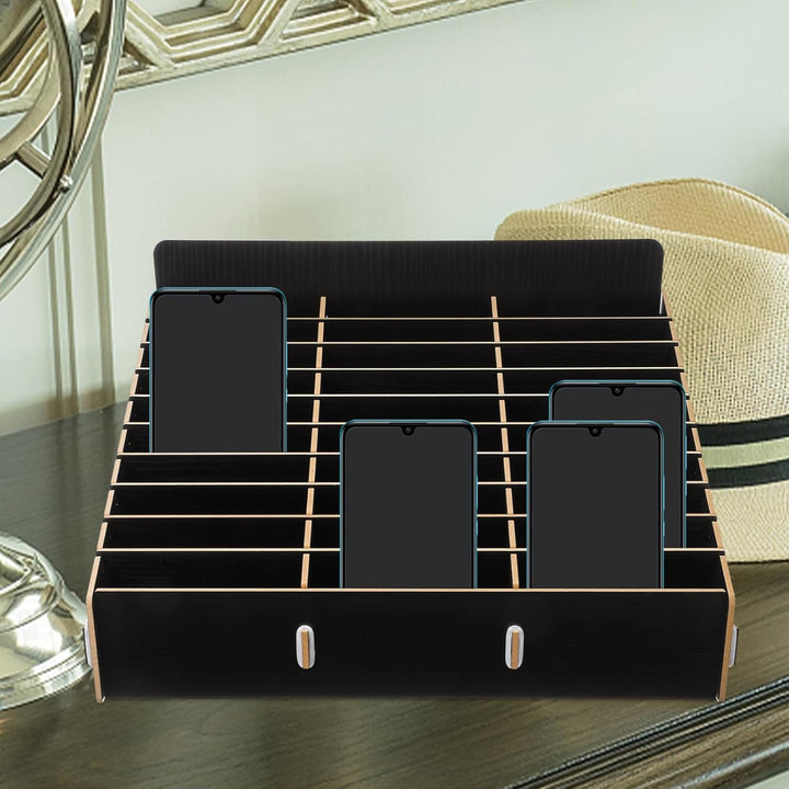 Operitacx Holz Handy Aufbewahrungsbox Mit 30 Fächern, Multi-Grid Handygarage Telefon Rechner Halter