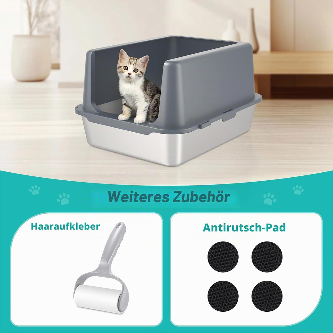 Katzenklo Edelstahl mit Deckel, katzentoilette, 25 cm katzenklo hohem Rand | katzenklo offene, extra