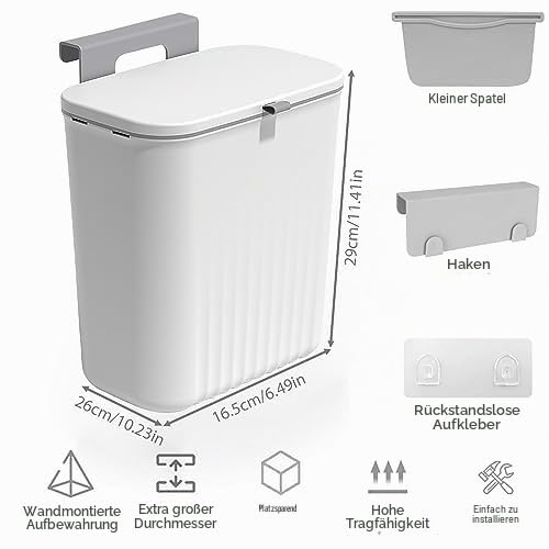 Komposteimer für Küche,Küchenabfalleimer,9L Mülleimer,Hängender Mülleimer Küche mit Deckel für Badez