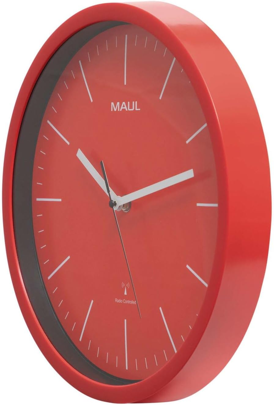 Maul Wanduhr MAULjump Ø 30,5 cm | stilvolle Funkuhr mit Mineralglas | automatische Zeiteinstellung |