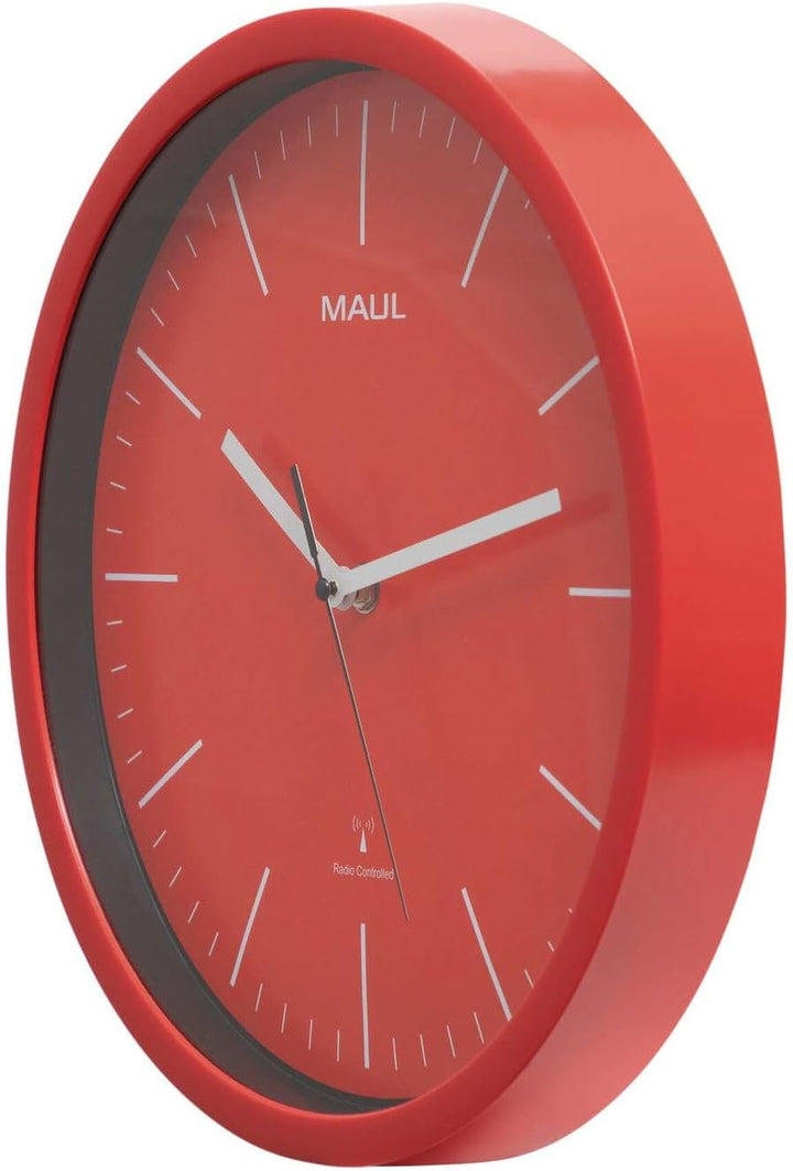 Maul Wanduhr MAULjump Ø 30,5 cm | stilvolle Funkuhr mit Mineralglas | automatische Zeiteinstellung |