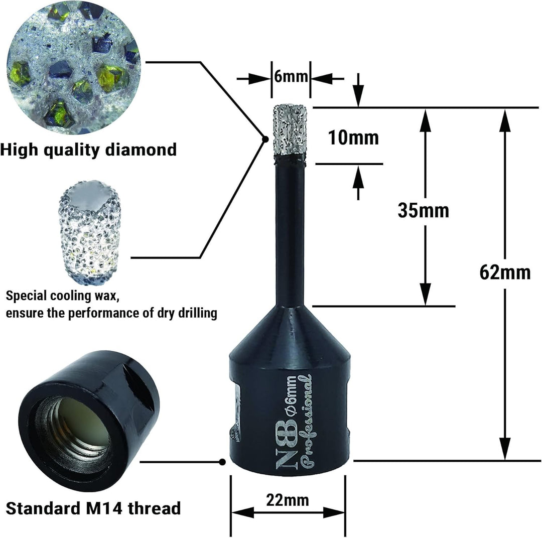 NBB vakuumgelötete Diamant lochsäge mit M14 zum professionellen Trocken- oder Nass bohren auf hartem