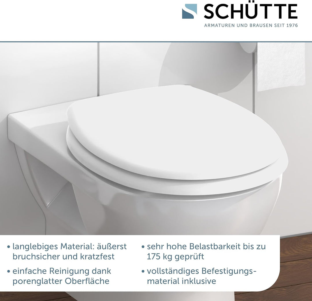 SCHÜTTE WC-Sitz ohne Absenkautomatik | Klodeckel mit Metallscharnieren | Kratzfestes Duroplast | Toi
