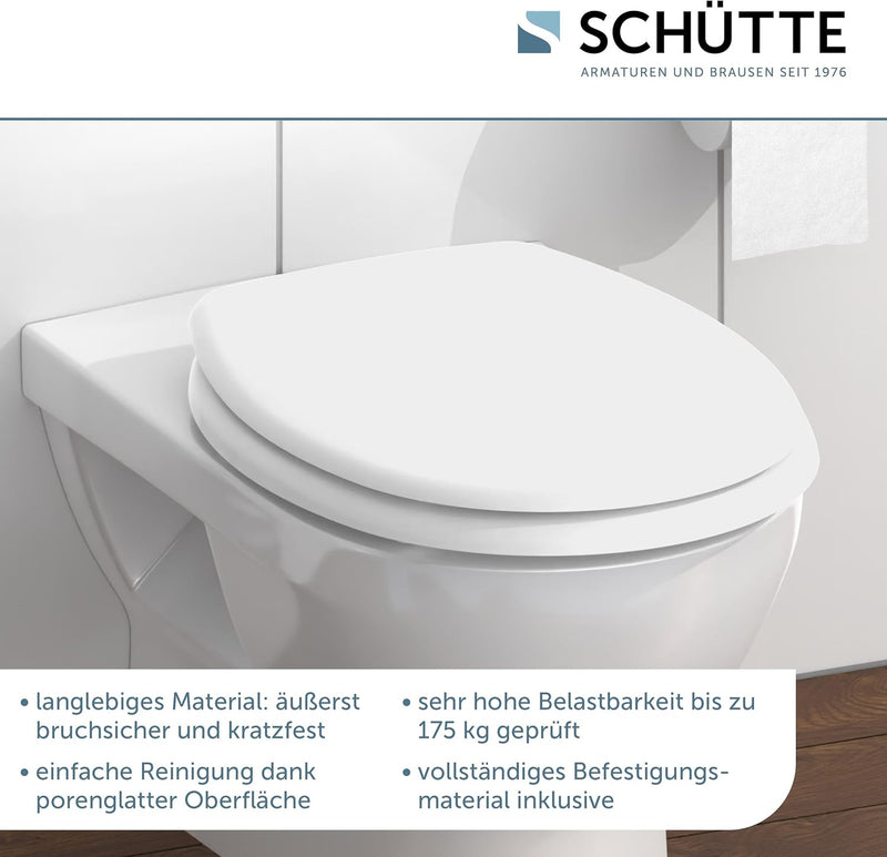 SCHÜTTE WC-Sitz ohne Absenkautomatik | Klodeckel mit Metallscharnieren | Kratzfestes Duroplast | Toi