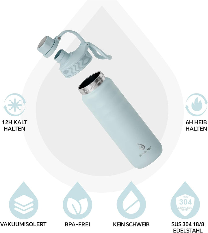 IDEUS Vakuumisolierte Wasserflasche, 24oz (710 ml) Edelstahl Doppelwand Flasche Metall Sport Kantine