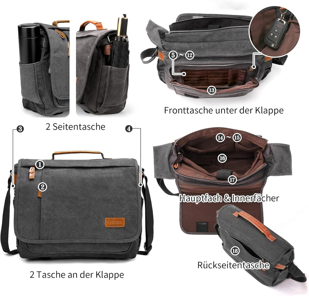 Estarer Umhängetasche 14 Zoll Laptoptasche Messenger Bag für Alltag Sport Reise, S