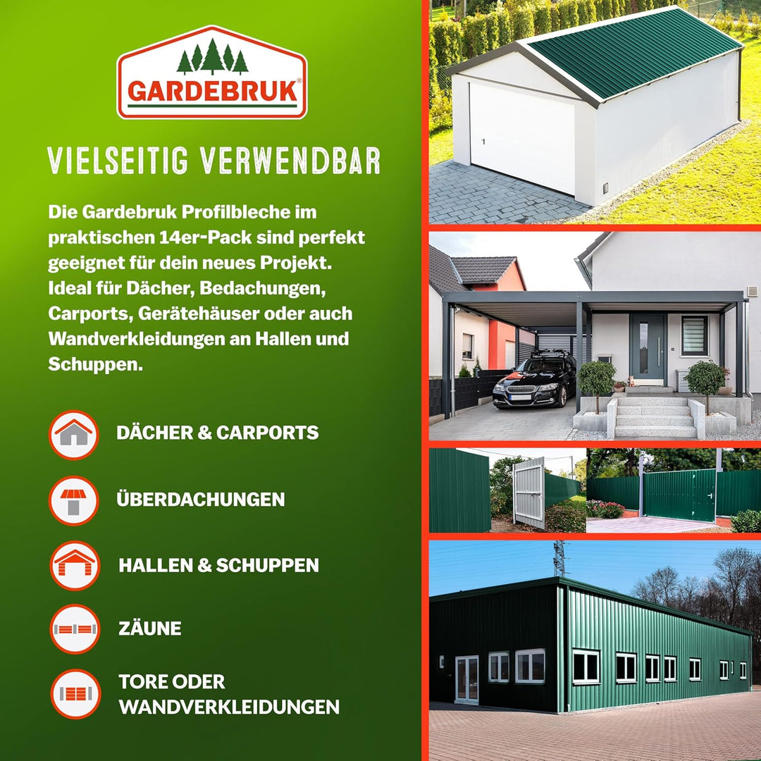 GARDEBRUK® 14x Trapezblech 110x46cm = 7m² Verzinkt Rostresistent Wetterfest Profilblech Dachblech We