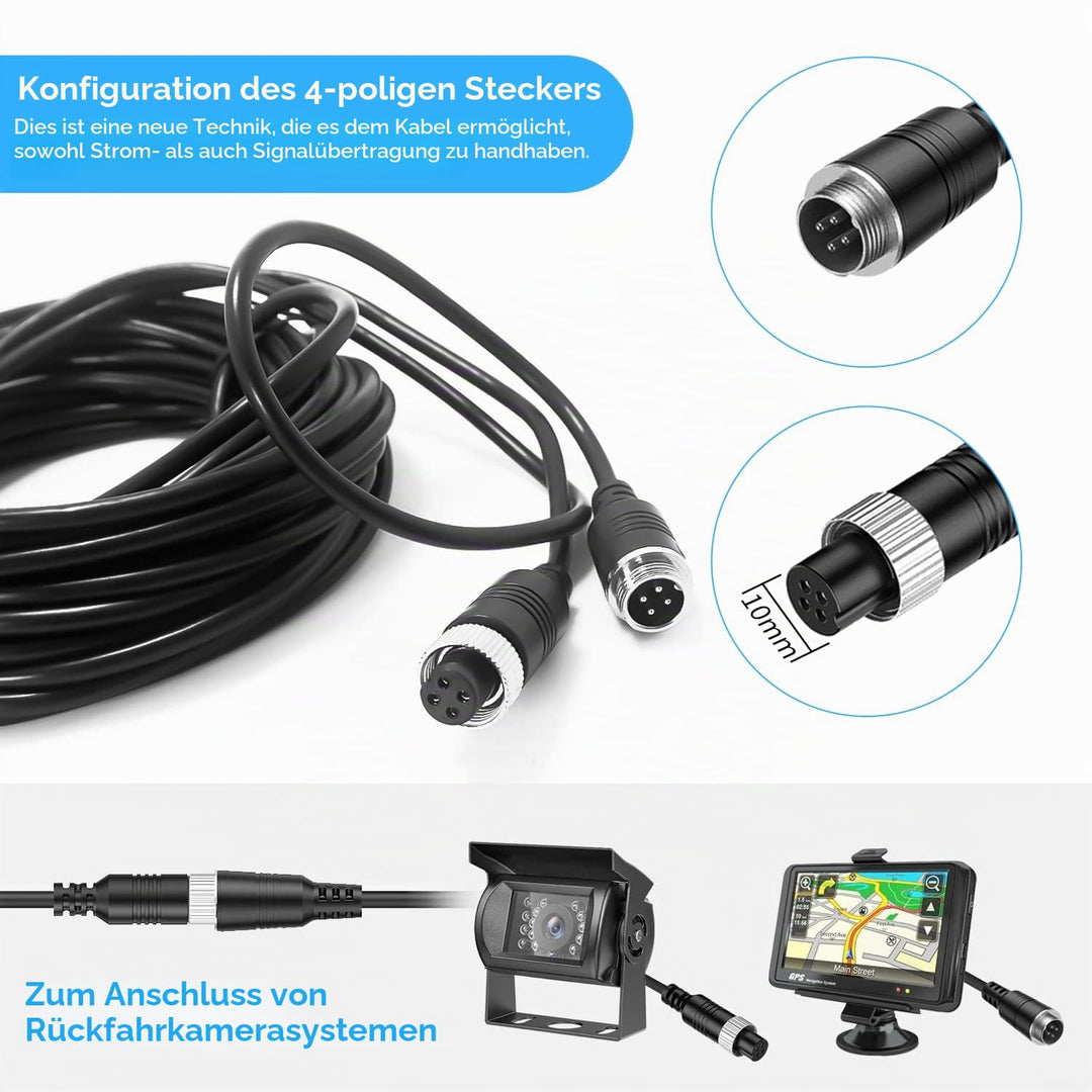 Cocar 16FT 5M Auto Video-Verlängerungskabel 4-Pin Luftfahrtwasserdichtes Shockproof für CCTV Rückfah