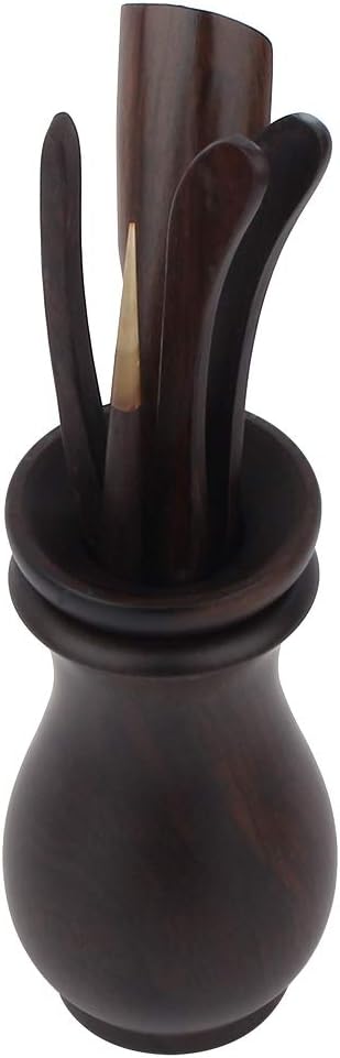Teezeremonie-Set, 6-teilig, Teebesteck aus Bambus, Teeschaufel aus Ebenholz, Clip, Nadel, Eimer, Aus