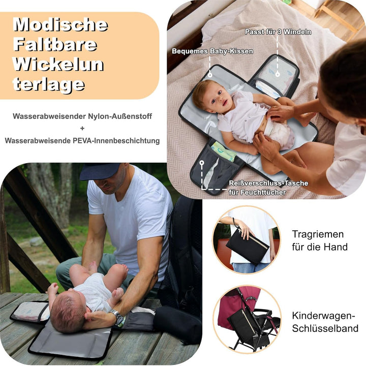 Wickelrucksack Gross - Baby Wickeltasche Rucksack Wasserdicht &amp; Leicht mit Wickelunterlage, Schnulle