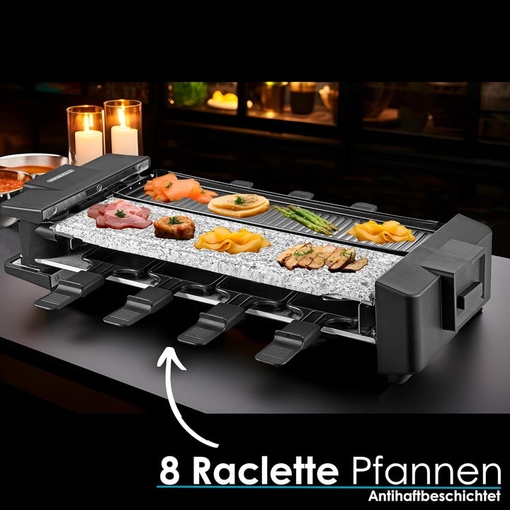 Steinborg Raclette Grill 2in1 8 Personen Raclette Gerät Raclettegrill Party Grill Elektro Grill Tisc