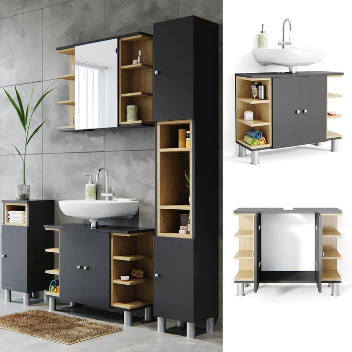 Vicco Waschbeckenunterschrank Aquis, Anthrazit/Sonoma, 79 x 64 cm Anthrazit Waschtischunterschrank,