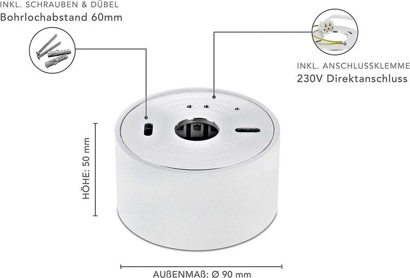 lambado® Premium LED Aufbauleuchte flach/Deckenstrahler Set inkl. 230V 5W Spots dimmbar - dezente Au