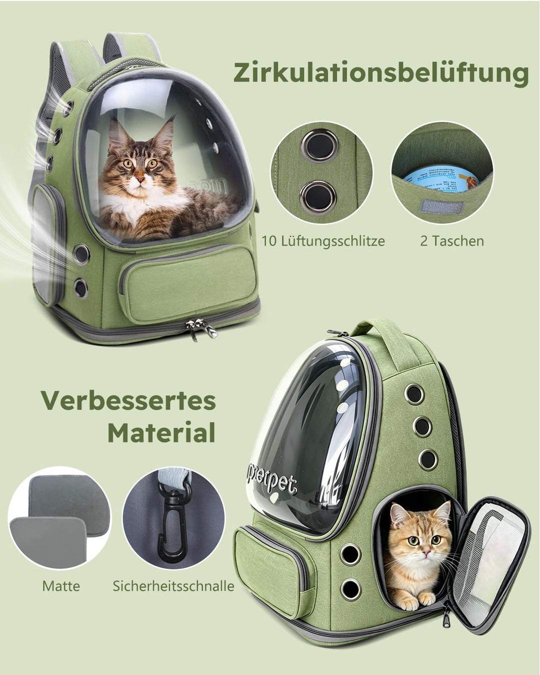 PETCUTE Haustier Rucksack,Tragbar Raumkapsel Hunde Katzen Rucksack mit Herausnehmbarer Matte,Atmungs