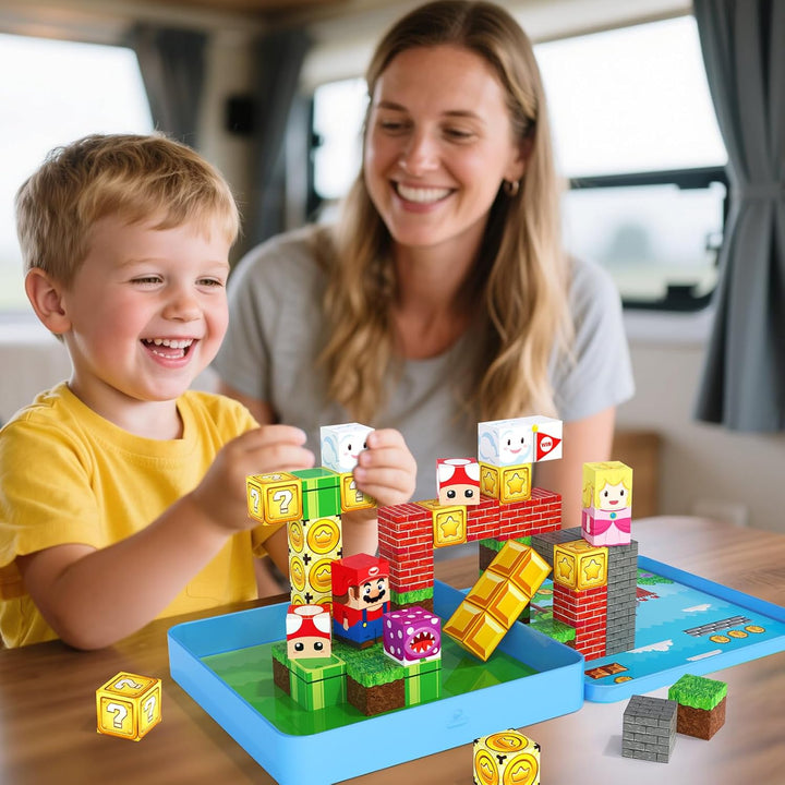 Magnetische Bausteine Reiseset, 49 Teile Magnetbausteine mit Eisenbox für Kinder, Magnetwürfel Bausp