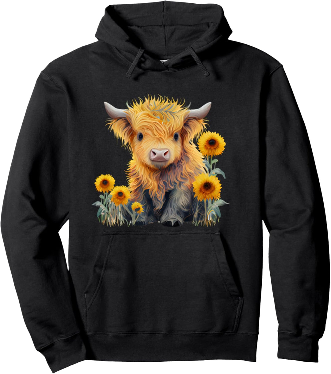 Cute Highland cow with sunflowers country Heifer Farm Farmer Pullover Hoodie