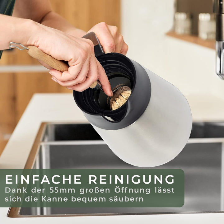 WALDWERK Thermoskanne (1,5L) - Kaffeekanne aus doppelwandigem 304 Edelstahl - Isolierkanne mit tropf