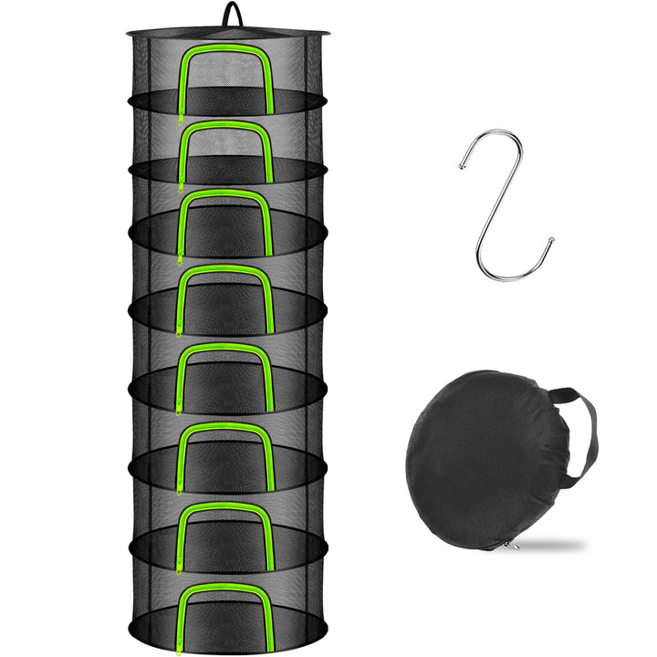 Coopache Trockennetz Kräuter Schwarz, 8-lagiges Kräutertrockner Hängend, Zipper Plant Drying Rack, M