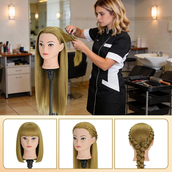 TwoWin Friseurkopf Echthaar mit Ohrlöchern, 71 cm (28 Zoll) 100% Synthetischer Mannequin Frisierkopf