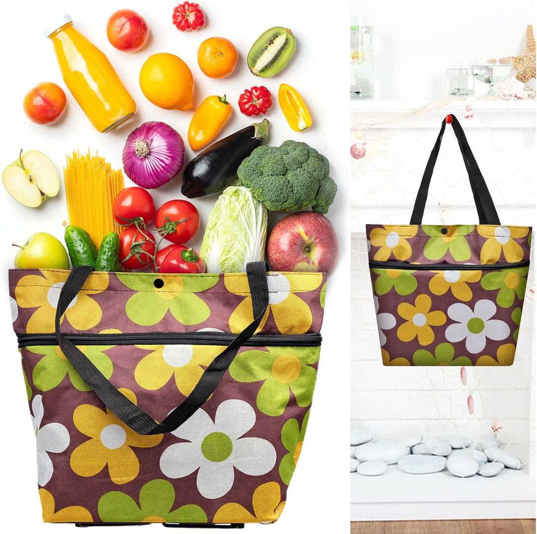 Faltbare Trolley-Taschen, Einkaufstrolley Einkaufstasche mit Rollen,2 in 1 Klappbarer Einkaufswagen