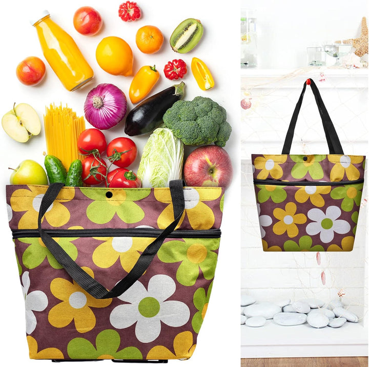 Faltbare Trolley-Taschen, Einkaufstrolley Einkaufstasche mit Rollen,2 in 1 Klappbarer Einkaufswagen