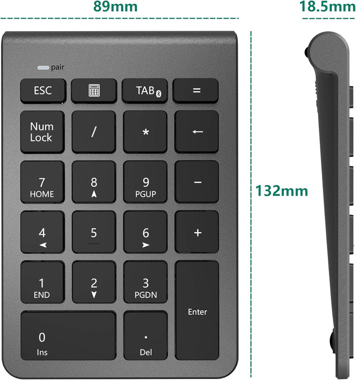 Bluetooth Ziffernblock für Laptops, tragbarer drahtloser Bluetooth 22-Tasten Nummernblock mit Mehrer