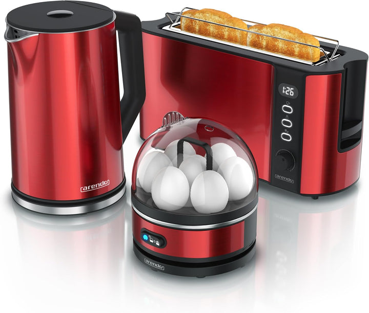 Arendo - Wasserkocher Toaster Eierkocher Set - Edelstahl Wasserkocher mit Temperatureinstellung - To