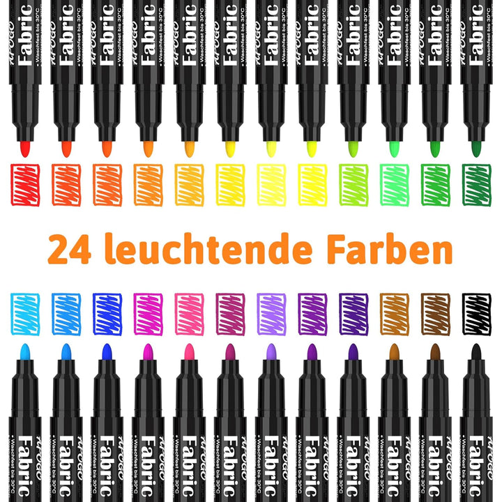 APOGO Lätzchen zum Bemalen, 10 Stück Weisse Lätzchen zum Bemalen, mit 24 Textilstiften und 4 Schablo