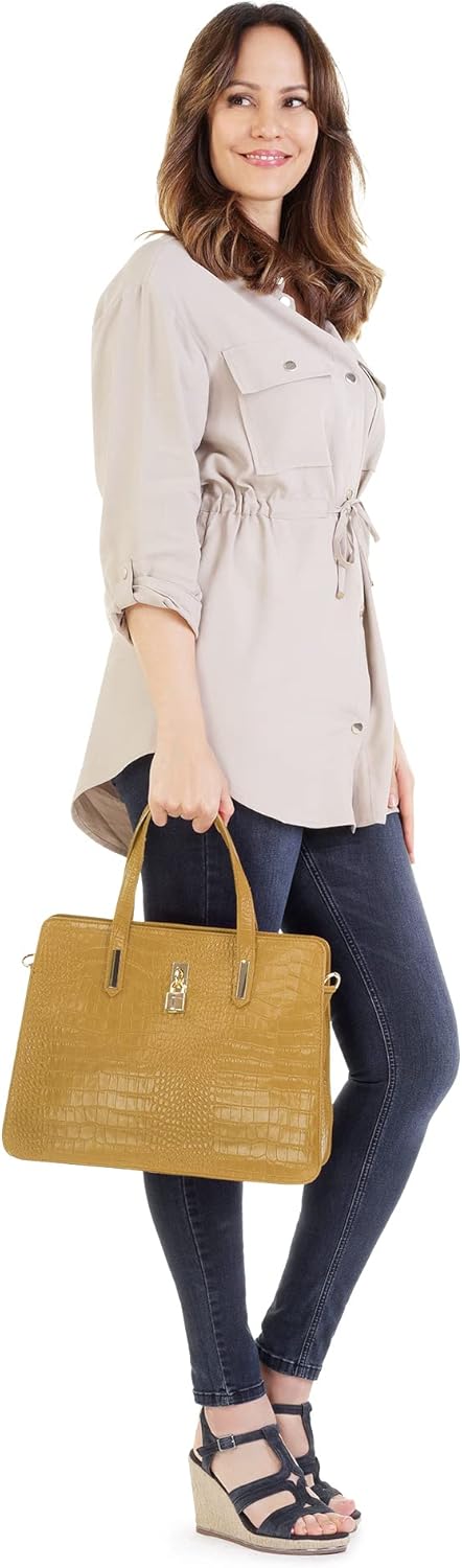 Cluty Handtasche Echt Leder Damen - 021321 Gelb, Gelb