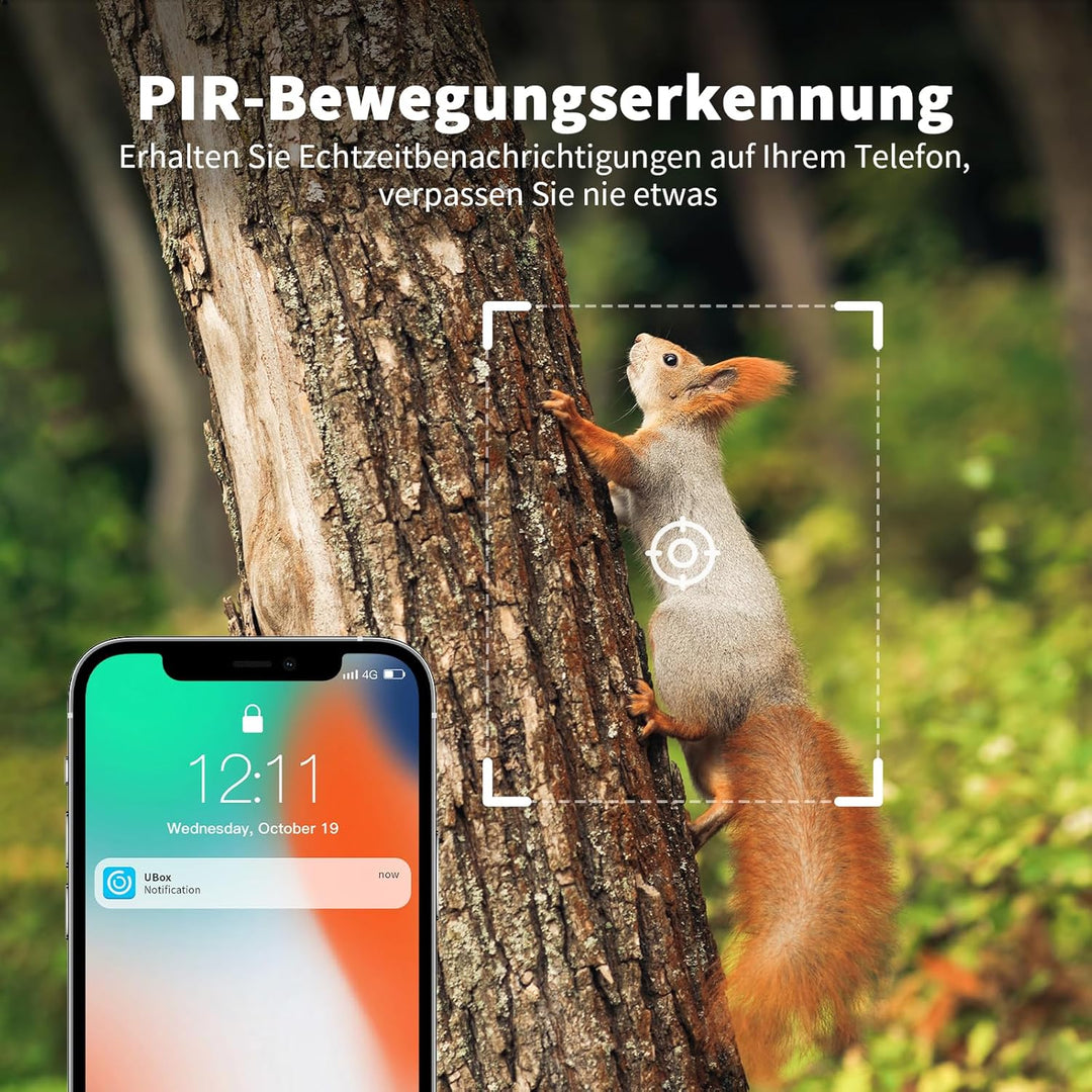 4G LTE Wildkamera mit SIM Karte, 2K Solar Wildtierkamera mit Handyübertragung App, Kabellos Überwach