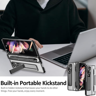 Miimall Handyhülle Kompatibel mit Samsung Galaxy Z Fold 3 Hülle mit S Pen, Transparent PC Schutzhüll