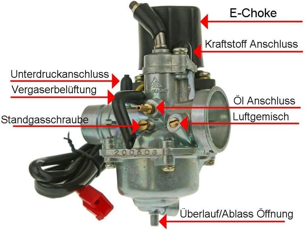2EXTREME Standard 16mm Vergaser inkl. Choke kompatibel für MALAGUTI Centro, F10, Jetline, Cat, F12 P