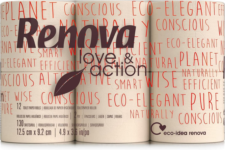 Renova Toilettenpapier Love & Action, beiger Paket 9 x 12 rollos-: 108 12 stück (9er Pack), 12 stück