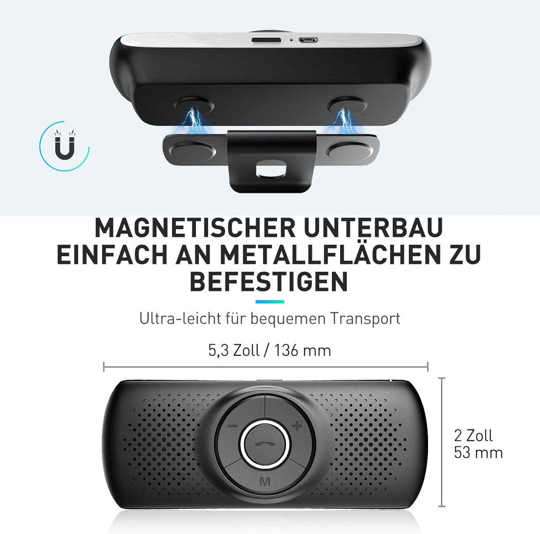 AGPTEK Freisprecheinrichtung für Auto, Bluetooth 5.0, integriertes Mikrofon, mit Clip für GPS, Musik