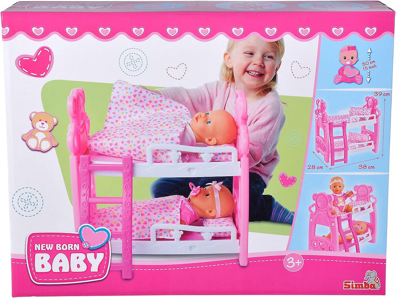 Simba 105560100 - New Born Baby Stockbett, Puppenbett mit 2 Kissen und Decke für alle 30cm Puppen, 3