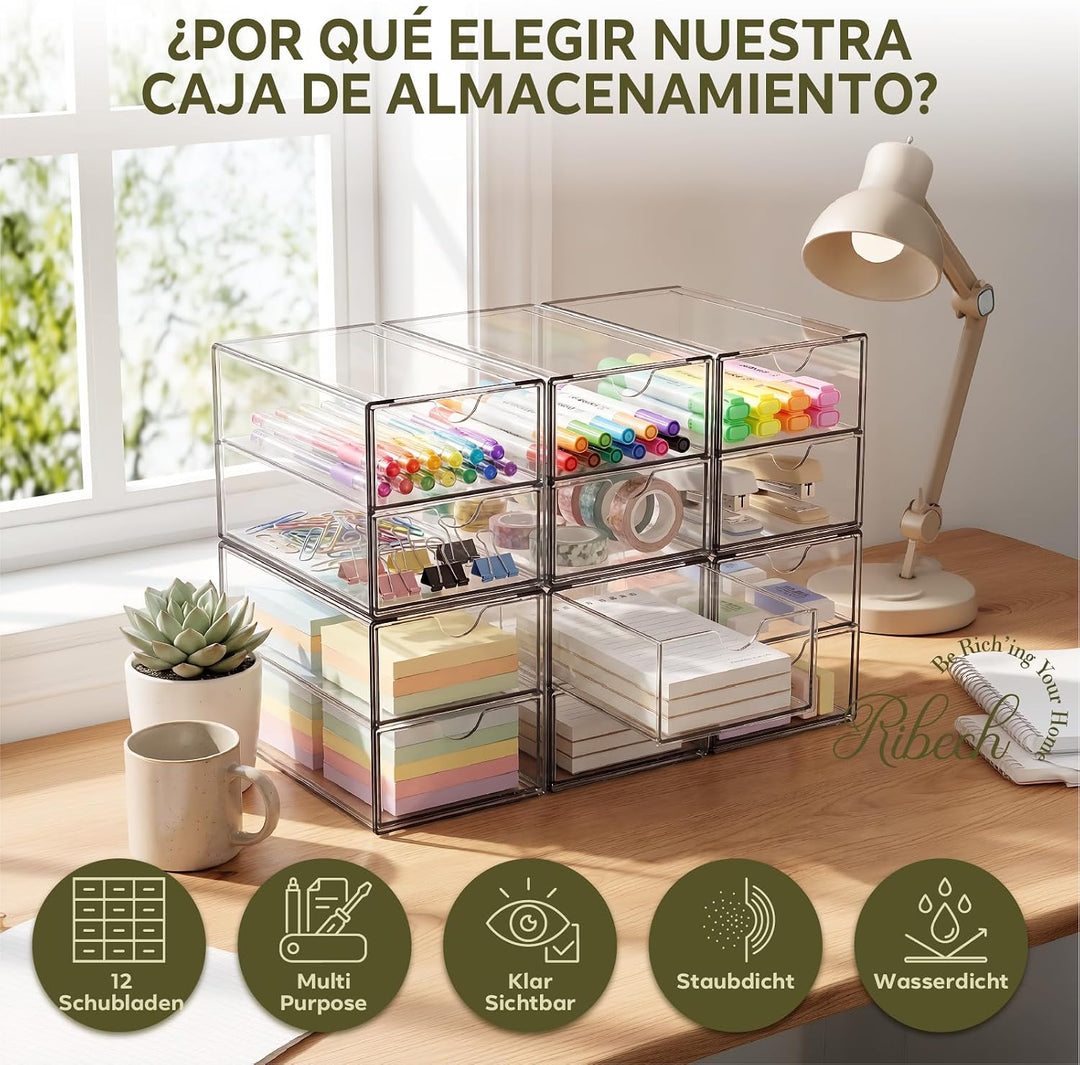 6‑Pack Stapelbarer Acryl Organizer mit 12 Schubladen