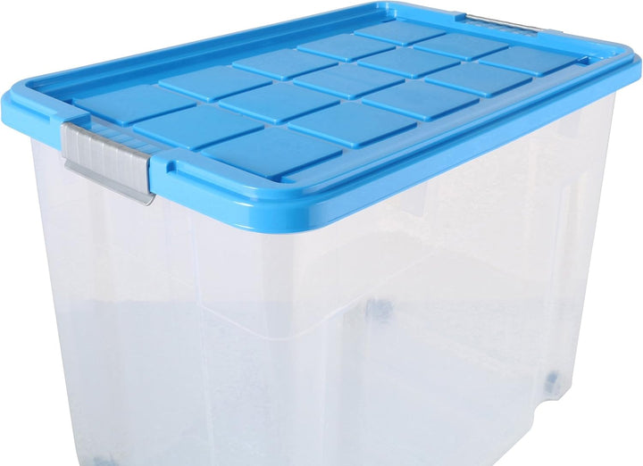 axentia Aufbewahrungsbox mit Rollen & Deckel, Stapelbox aus Kunststoff 80 Liter, Eurobox transparent