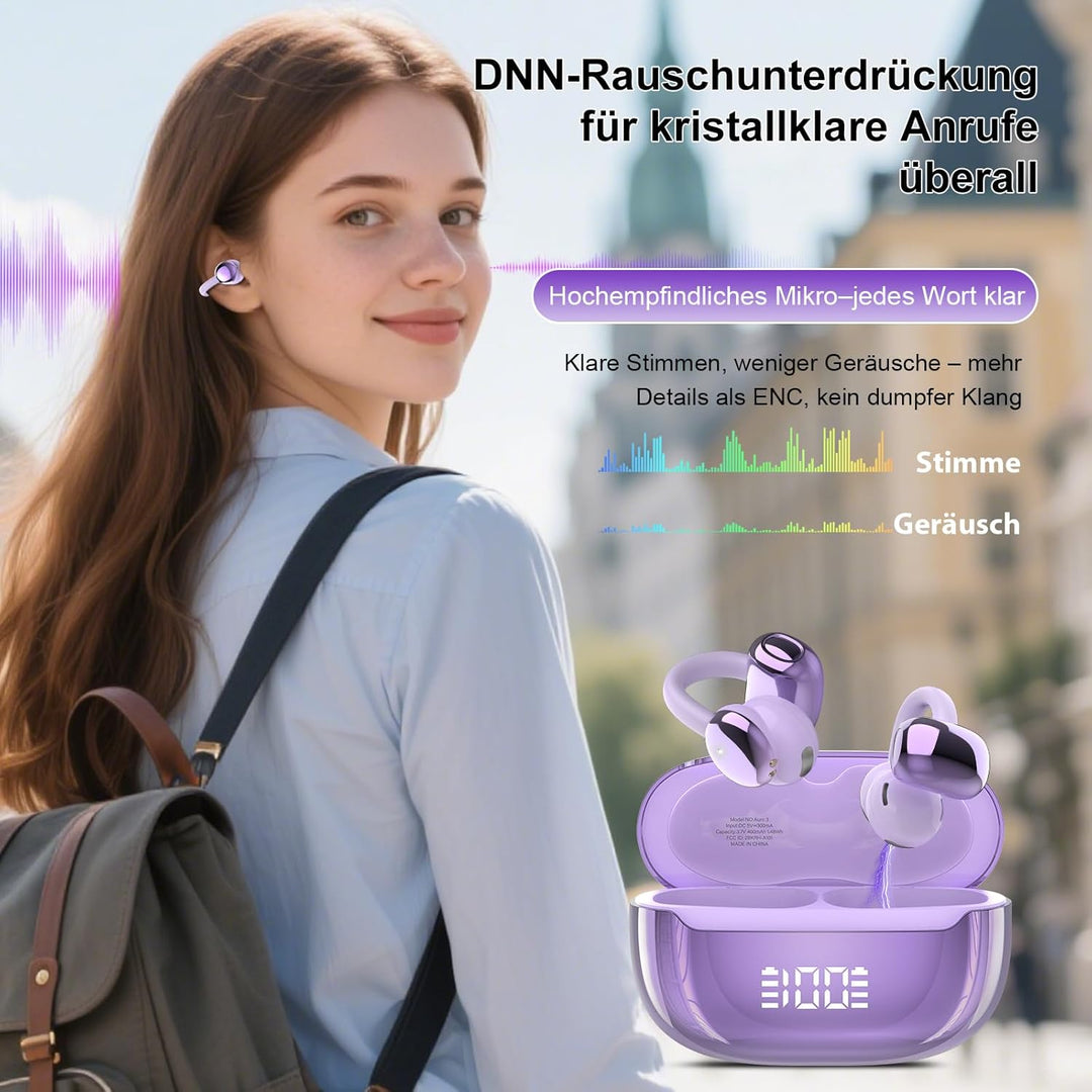Open Ear Kopfhörer Bluetooth 5.4, Clip On Kopfhörer mit Innovatives Clip-Design, 48Std Spielzeit ohr