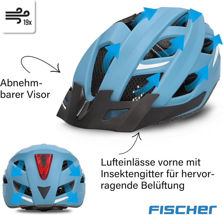 FISCHER Erwachsene Fahrradhelm Urban Plus Chicago Radhelm, Cityhelm mit integriertem LED-Rücklicht,
