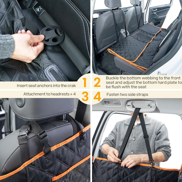 pecute Hundedecke Auto Rückbank mit Harter Unterseite- Wasserdicht und rutschfest Hundesitzbezug, Hu