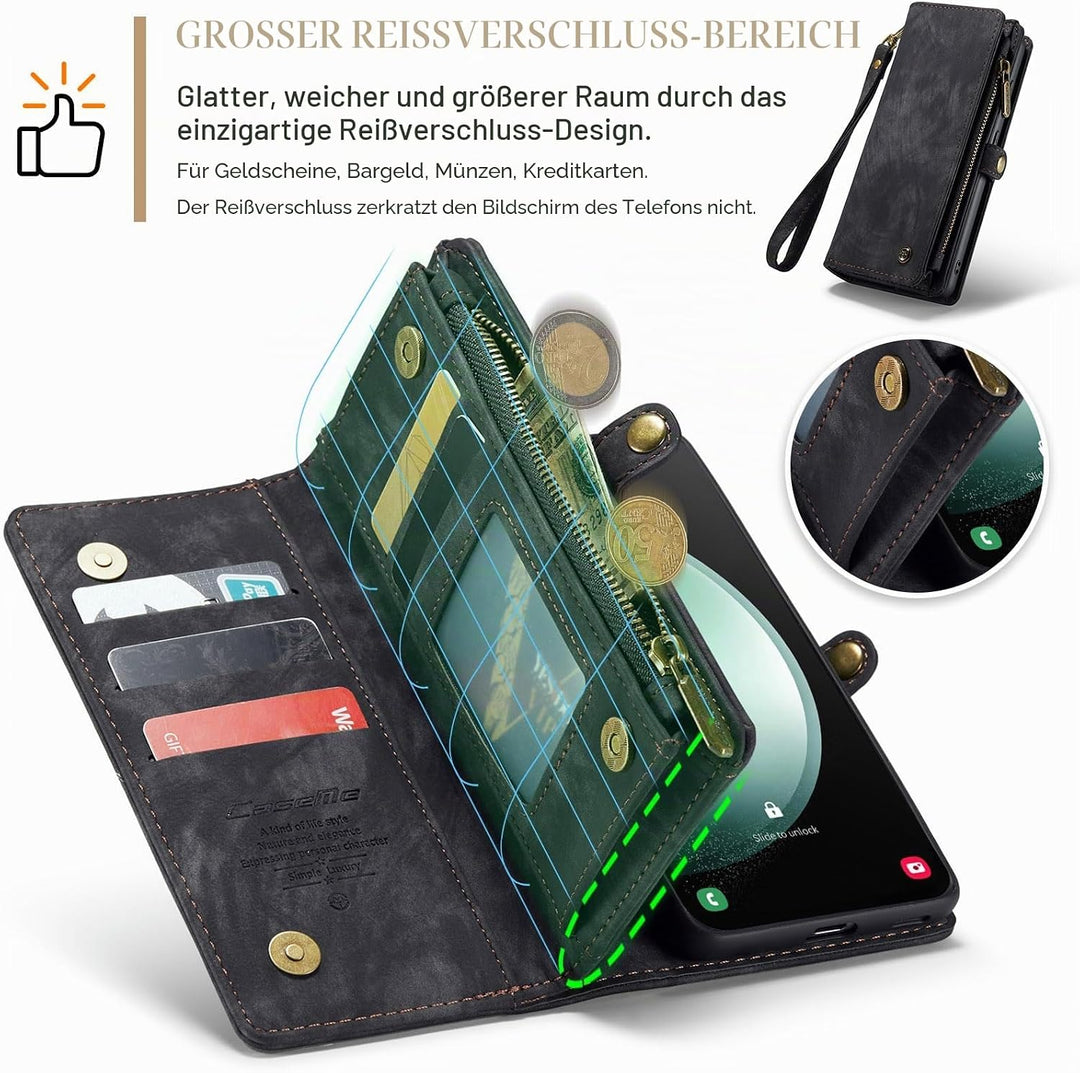 UFinetech für Samsung S23 FE Hülle, Stossfest Kartenfach Magnetisch Abnehmbare Tasche Samsung Galaxy
