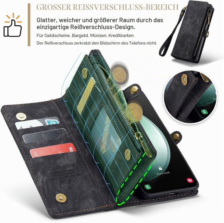 UFinetech für Samsung S23 FE Hülle, Stossfest Kartenfach Magnetisch Abnehmbare Tasche Samsung Galaxy
