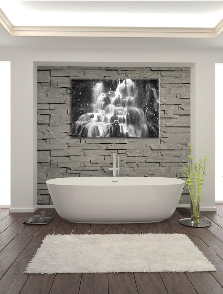 Pixxprint Yoga am Wasserfall in Bali als Leinwandbild/Grösse: 100x70 cm/Wandbild/Kunstdruck/fertig b