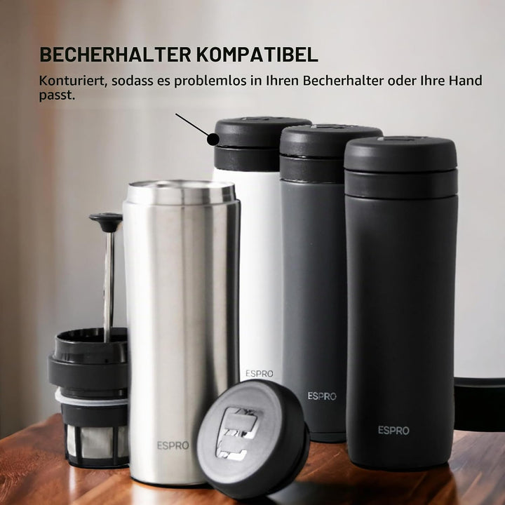 ESPRO Reise-French Press Travel Press, Mini Coffee Maker mit Thermo-Funktion, Edelstahl, Kaffee, to