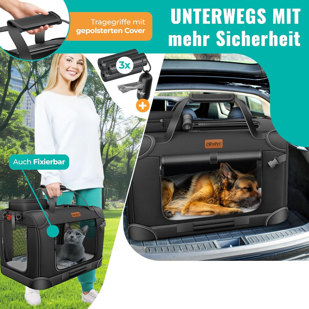 LOVPET® Transportbox Hund Katze Transporttasche XXL 92x64x64cm | Hunde-Tragetasche Faltbare Katzenta