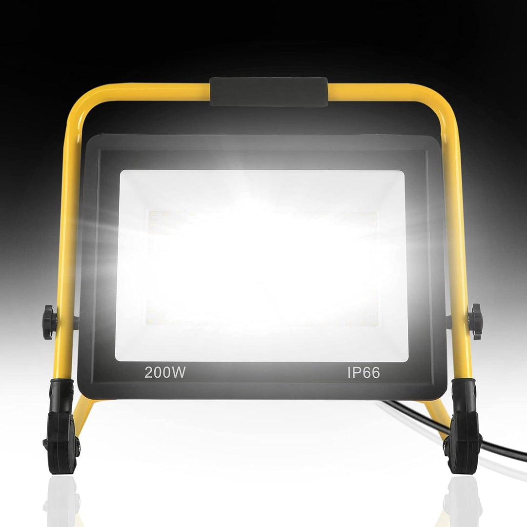 LED Flutlicht Baustrahler Tragbare 200W Kaltweiss - inkl. Standgestell und Tragegriff- Aussenleuchte